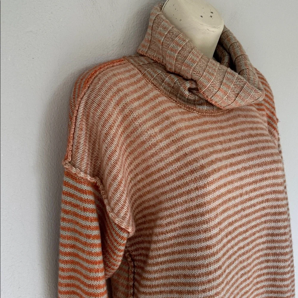 CAbi orange gray stripe oversized cotton turtleneck sweater size small